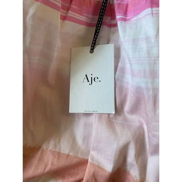 Aje‎ Kasbah Sunset Stripe Ruched Bow Back Mini Dress Size 16 NWT NEW $425